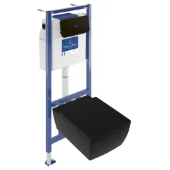 Villeroy & Boch Pack WC suspendu sans bride VILLEROY ET BOCH Memento 2.0 + abattant + bâti-support sol et mur + plaque Pure Black