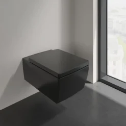 Villeroy & Boch Pack WC suspendu sans bride VILLEROY ET BOCH Memento 2.0 + abattant + bâti-support sol et mur + plaque Pure Black
