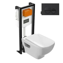 Jacob Delafon Pack WC suspendu sans bride Struktura+ bâti-support + plaque Noir brillant/Noir mat