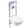 Villeroy & Boch Pack WC suspendu sans bride Architectura Twistflush e3 rond + bâti-support sol et mur + plaque blanc