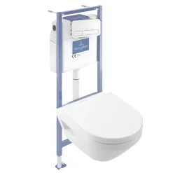 Villeroy & Boch Pack WC suspendu sans bride Architectura Twistflush e3 rond + bâti-support sol et mur + plaque blanc