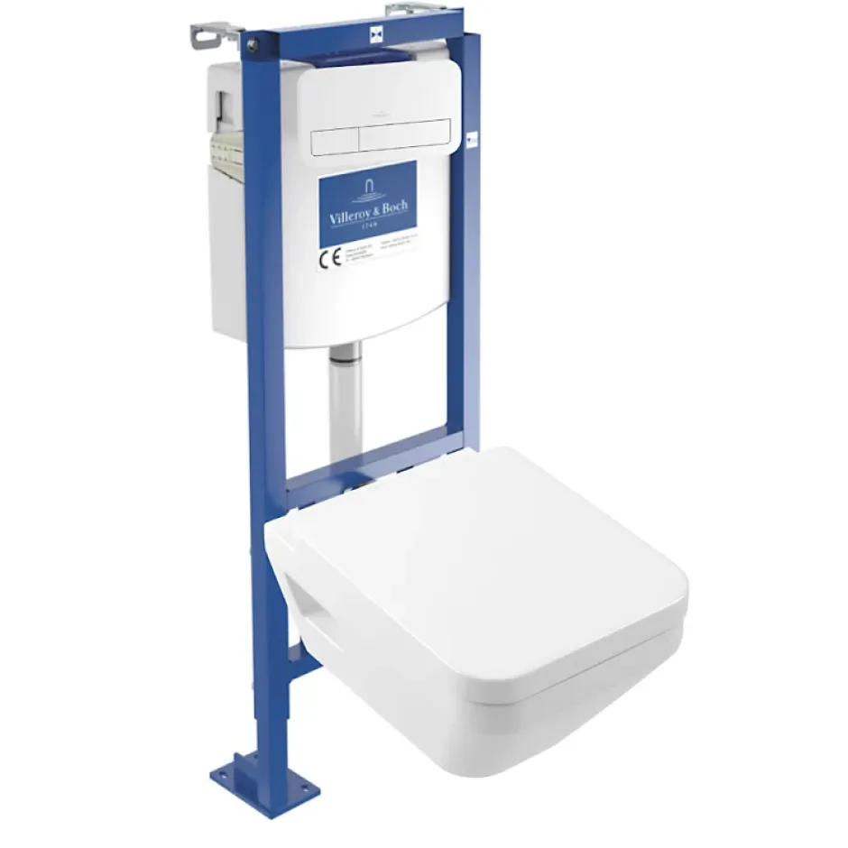 Villeroy & Boch Pack WC suspendu sans bride Architectura Twistflush e3 rectangle + bâti-support ViConnect + plaque blanc