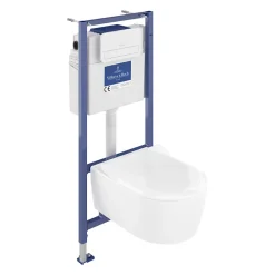 Villeroy & Boch Pack WC suspendu sans bride VILLEROY ET BOCH Avento + Bâti support ViConnect Pro + abattant frein de chute + plaque blanche