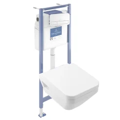 Villeroy & Boch Pack WC suspendu sans bride Architectura Twistflush e3 rectangle + bâti-support sol et mur + plaque blanc