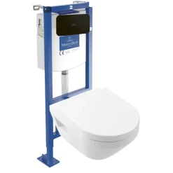 Villeroy & Boch Pack WC suspendu sans bride Architectura Twistflush e3 rond + bâti-support ViConnect + plaque noir* Wc Suspendu