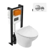 Jacob Delafon Pack WC suspendu sans bride Nouvelle vague + bati support + plaque chromé brillant blanc mat