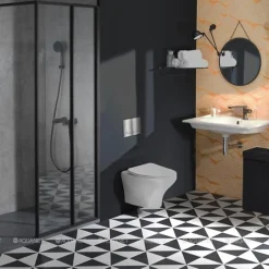 Jacob Delafon Pack WC suspendu sans bride Nouvelle vague + bati support + plaque chromé brillant blanc mat