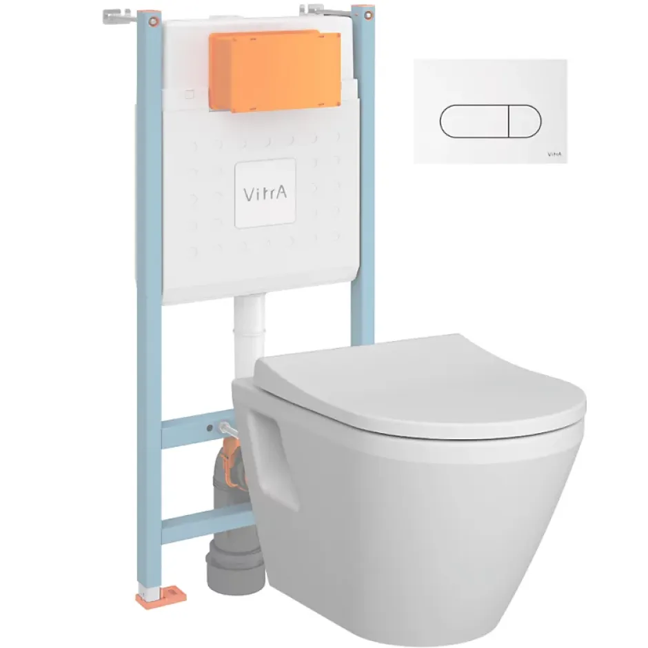 Vitra Pack WC suspendu Integra blanc + bâti mur porteur V-Fix Core + Plaque Round Blanche* Wc Suspendu