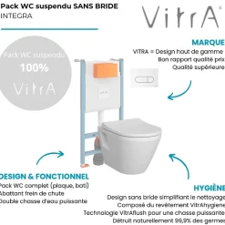 Vitra Pack WC suspendu Integra blanc + bâti mur porteur V-Fix Core + Plaque Round Blanche* Wc Suspendu