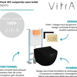 Vitra Pack WC suspendu Sento noir + bâti autoportant V-Fix Core + Plaque Round Noir mat* Wc Suspendu