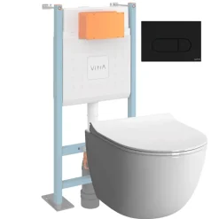 Vitra Pack WC suspendu Sento blanc + bâti autoportant V-Fix Core + Plaque Round Noir mat* Wc Suspendu