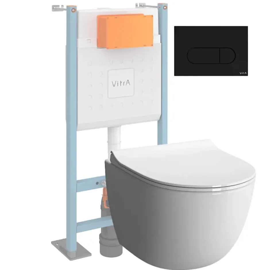Vitra Pack WC suspendu Sento blanc + bâti autoportant V-Fix Core + Plaque Round Noir mat* Wc Suspendu