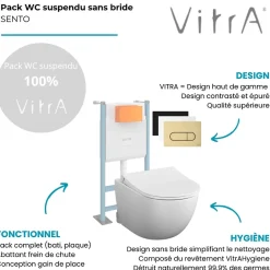 Vitra Pack WC suspendu Sento blanc mat + bâti autoportant V-Fix Core + Plaque Round Blanche* Wc Suspendu