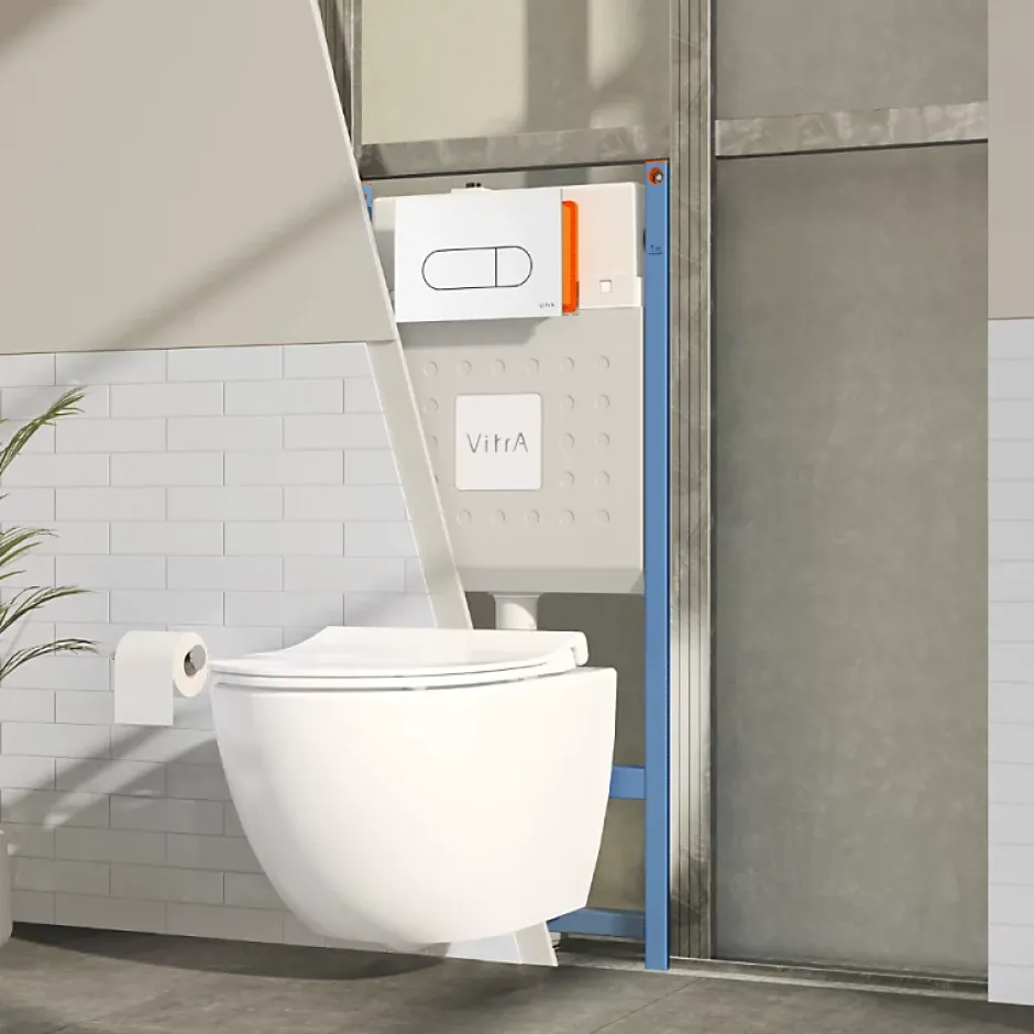 Vitra Pack WC suspendu Sento blanc mat + bâti autoportant V-Fix Core + Plaque Round Blanche* Wc Suspendu