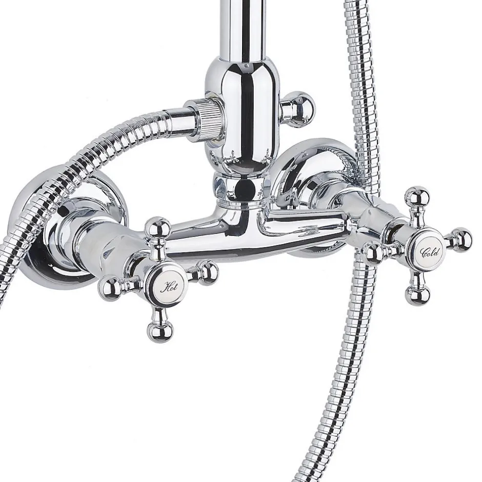 Paffoni Ricordi Colonne de douche vintage complète avec mélangeur + Douchette à main + Flexible, Chrome (ZCOL000)