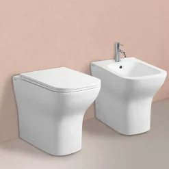 Kiamami Valentina Paire Bidet + Installation De Toilette Au Sol Affleurante Au Mur En Céramique Blanche* Wc À Poser