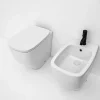 Kiamami Valentina Paire D'appareils Sanitaires Sur Pied, Blanc Brillant, Avec Abattants De Toilettes