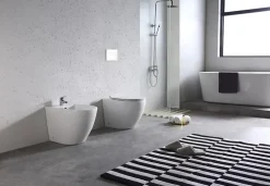 Laneri Paire de Sanitaires Bent Rimless - Cuvette + Bidet Mural au Sol Blanc Brillant - Sans Bride, Abattant Soft-Close