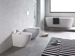Laneri Paire de Sanitaires Bent Rimless - Cuvette + Bidet Mural au Sol Blanc Brillant - Sans Bride, Abattant Soft-Close