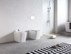Laneri Paire de Sanitaires Edge Rim - Cuvette + Bidet Filo Muro Blanc Brillant - Sans Bride, Abattant Soft-Close* Wc À Poser