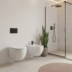 Laneri Paire de Sanitaires Suspendus Bent Rim - Cuvette + Bidet Rimless Blanc Brillant - Abattant Soft-Close