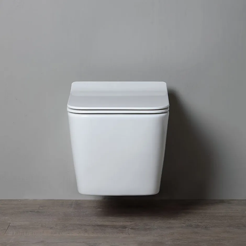 Kiamami Valentina Paire De Sanitaires Suspendus Wc Et Bidet En Céramique Avec Émail Antibactérien Et Système Rimless - Rock* Wc Suspendu