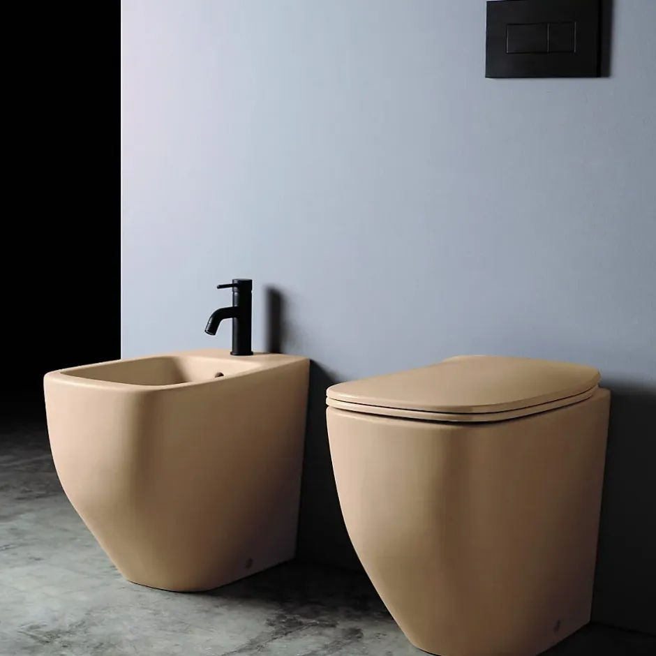 Kiamami Valentina Paire De Toilettes À Bidet Et À Chasse D'eau En Céramique Sable Mat* Wc À Poser