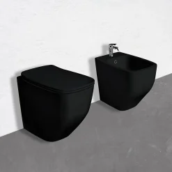Kiamami Valentina Paire De Wc Sur Pied Et Bidet En Céramique Noire Mate
