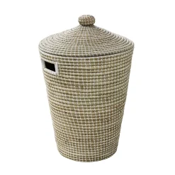GoodHome Panier à linge 44 litres en jonc de mer et polyester blanc l.53 x P.50 x H.65 cm Bonetta