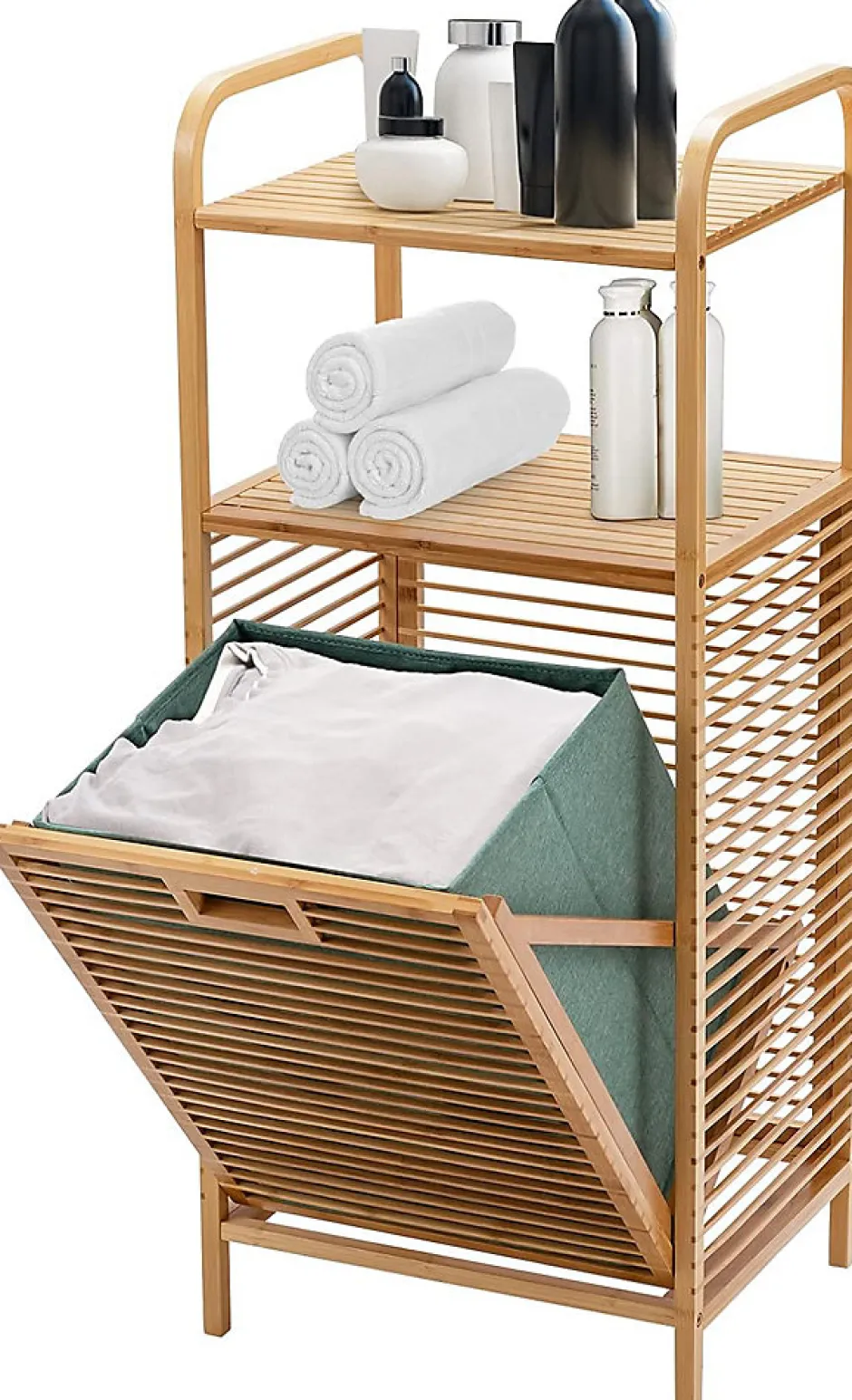 Giantex Panier à Linge en Bambou, Étagère Résistant à la Corrosion et aux Mites, Idéal pour Salle de Bain, Chambre, Balcon, Marron et Vert* Meuble De Salle De Bains Faible Profondeur
