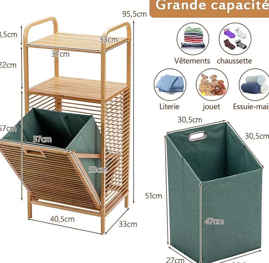 Giantex Panier à Linge en Bambou, Étagère Résistant à la Corrosion et aux Mites, Idéal pour Salle de Bain, Chambre, Balcon, Marron et Vert* Meuble De Salle De Bains Faible Profondeur