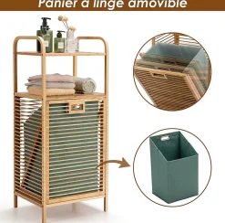 Giantex Panier à Linge en Bambou, Étagère Résistant à la Corrosion et aux Mites, Idéal pour Salle de Bain, Chambre, Balcon, Marron et Vert* Meuble De Salle De Bains Faible Profondeur