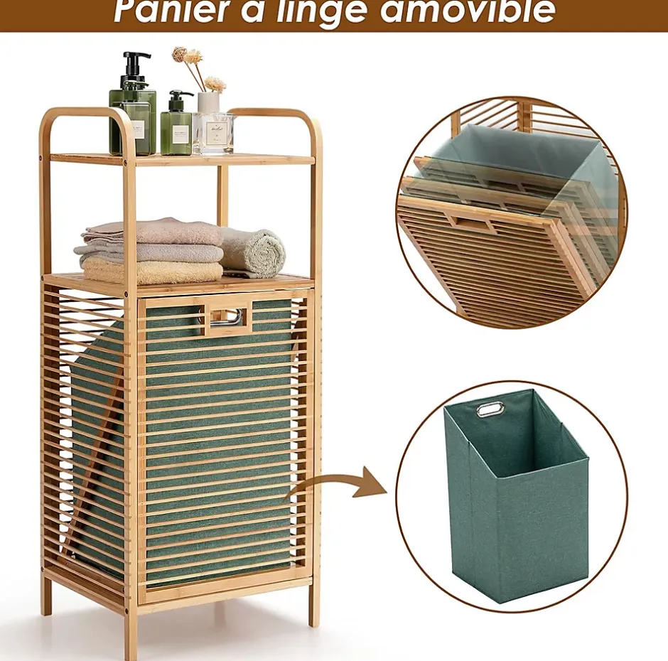 Giantex Panier à Linge en Bambou, Étagère Résistant à la Corrosion et aux Mites, Idéal pour Salle de Bain, Chambre, Balcon, Marron et Vert* Meuble De Salle De Bains Faible Profondeur