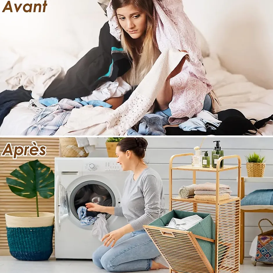 Giantex Panier à Linge en Bambou, Étagère Résistant à la Corrosion et aux Mites, Idéal pour Salle de Bain, Chambre, Balcon, Marron et Vert* Meuble De Salle De Bains Faible Profondeur