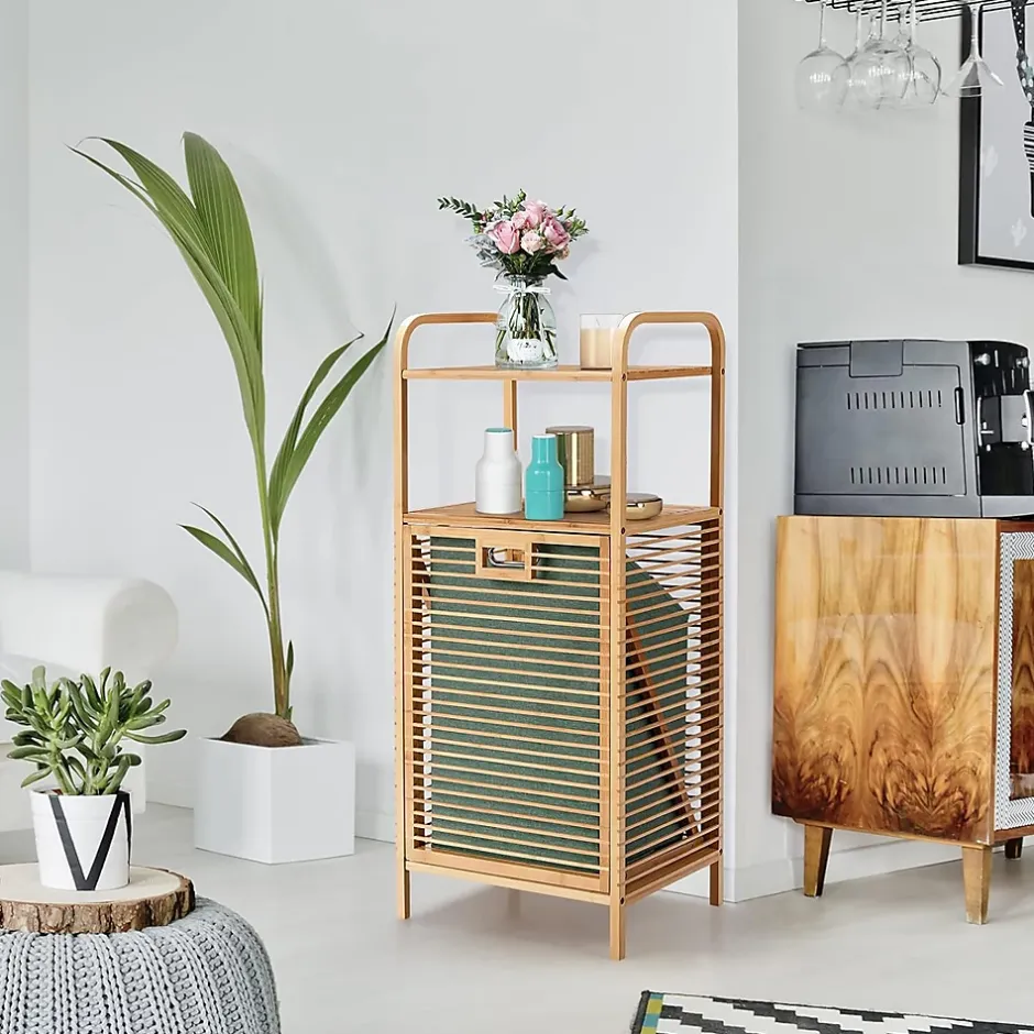 Giantex Panier à Linge en Bambou, Étagère Résistant à la Corrosion et aux Mites, Idéal pour Salle de Bain, Chambre, Balcon, Marron et Vert* Meuble De Salle De Bains Faible Profondeur