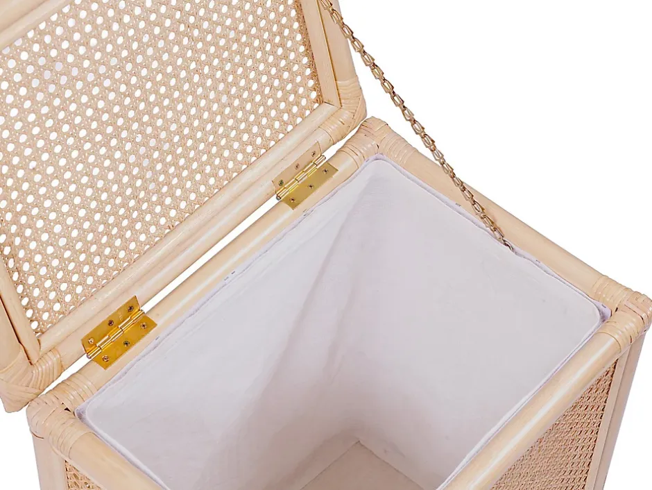 Vente-unique Panier à linge en rotin finition cannage avec couvercle - L. 45 x P. 33 x H. 56 cm - Naturel - CALYMA