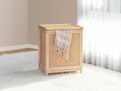 Vente-unique Panier à linge en rotin finition cannage avec couvercle - L. 45 x P. 33 x H. 56 cm - Naturel - CALYMA