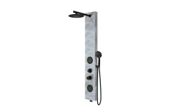 Laneri panneau de douche avec robinets noirs, 3 Fonctions en Effect Pierre gris, pommeau douche, douche à main, gets hydromassage* Colonne De Douche Hydromassante