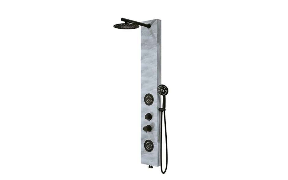 Laneri panneau de douche avec robinets noirs, 3 Fonctions en Effect Pierre gris, pommeau douche, douche à main, gets hydromassage* Colonne De Douche Hydromassante