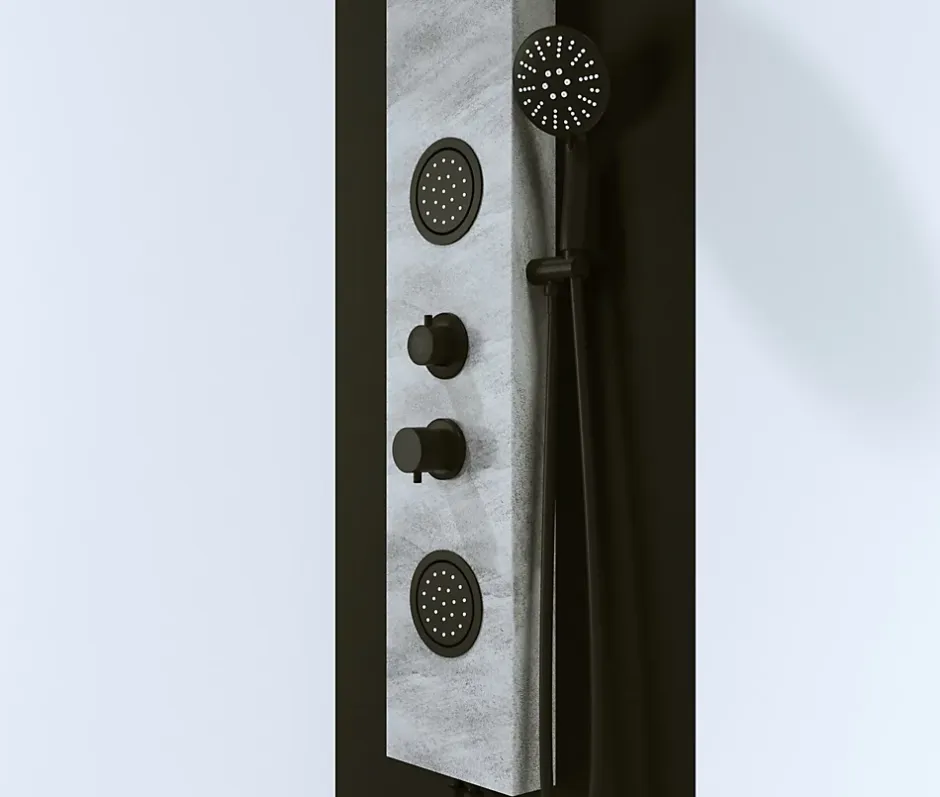 Laneri panneau de douche avec robinets noirs, 3 Fonctions en Effect Pierre gris, pommeau douche, douche à main, gets hydromassage* Colonne De Douche Hydromassante