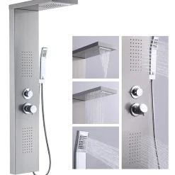 Homelody Panneau de douche Chromé en Laiton 4 en 1 Colonne de Douche Hydromassante Murale Système de Douche Multifonctionnel