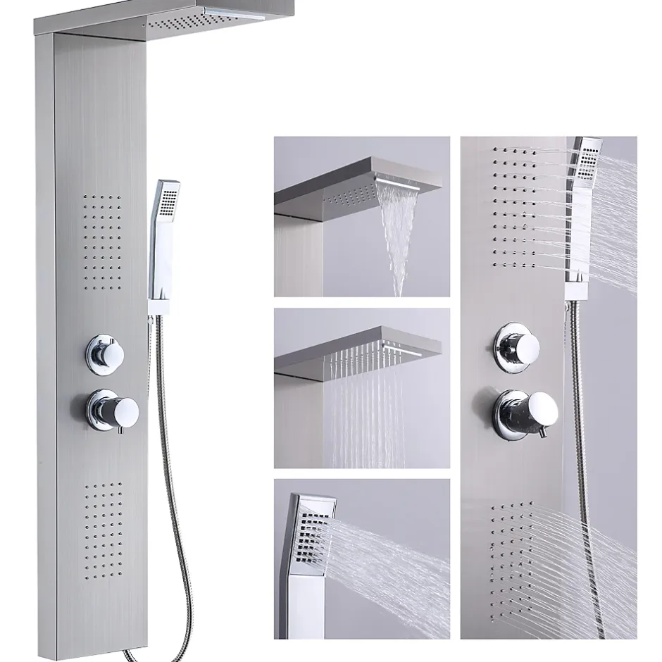 Homelody Panneau de douche Chromé en Laiton 4 en 1 Colonne de Douche Hydromassante Murale Système de Douche Multifonctionnel