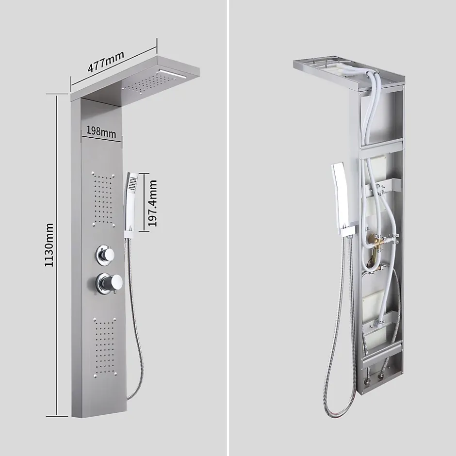 Homelody Panneau de douche Chromé en Laiton 4 en 1 Colonne de Douche Hydromassante Murale Système de Douche Multifonctionnel