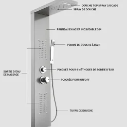 Homelody Panneau de douche Chromé en Laiton 4 en 1 Colonne de Douche Hydromassante Murale Système de Douche Multifonctionnel