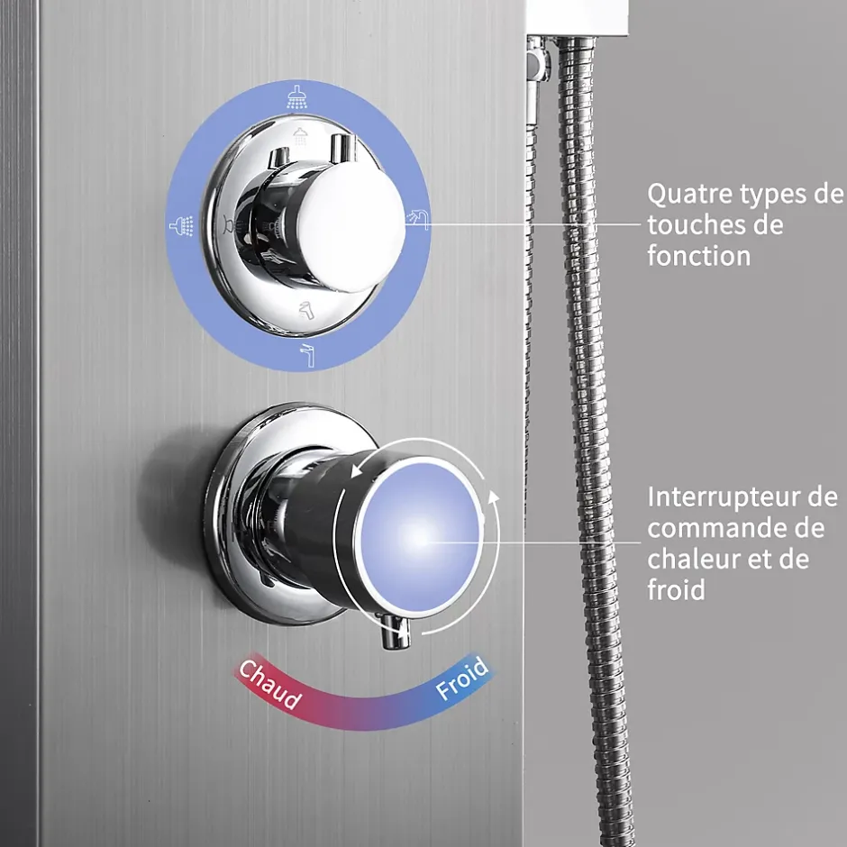 Homelody Panneau de douche Chromé en Laiton 4 en 1 Colonne de Douche Hydromassante Murale Système de Douche Multifonctionnel
