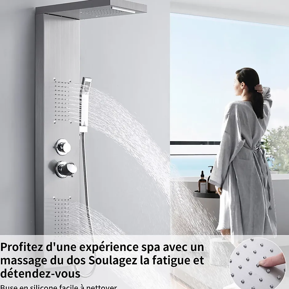 Homelody Panneau de douche Chromé en Laiton 4 en 1 Colonne de Douche Hydromassante Murale Système de Douche Multifonctionnel