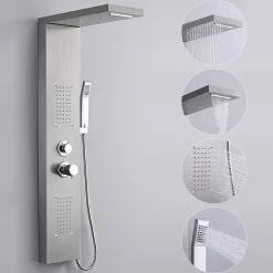 Homelody Panneau de douche Chromé en Laiton 4 en 1 Colonne de Douche Hydromassante Murale Système de Douche Multifonctionnel