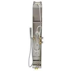 Kiamami Valentina Panneau De Douche Hydromassante En Acier Brossé Chromé H 150Cm* Pommeau De Douche, Flexible Et Barre De Douche