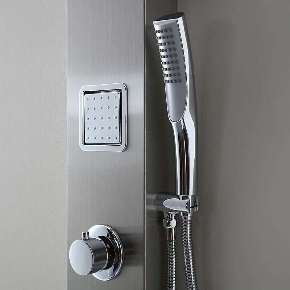 Kiamami Valentina Panneau De Douche Hydromassante En Acier Chromé Avec Design Carré