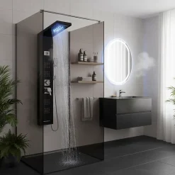 Signature Panneau de douche mural en Noir Mat - Lumière LED* Robinet De Douche